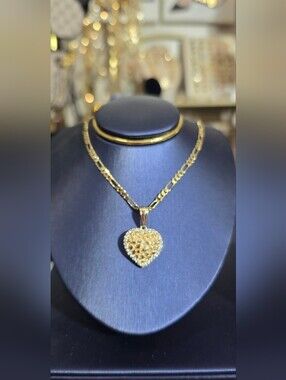 Gold Plated Heart Pendant Necklace with Crystal Accent